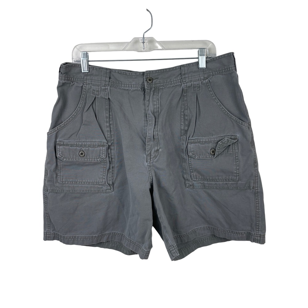 Cabelas 7-Pocket Hiker Shorts Womens 18 Gray Cotton Canvas Cargo Utility Outdoor